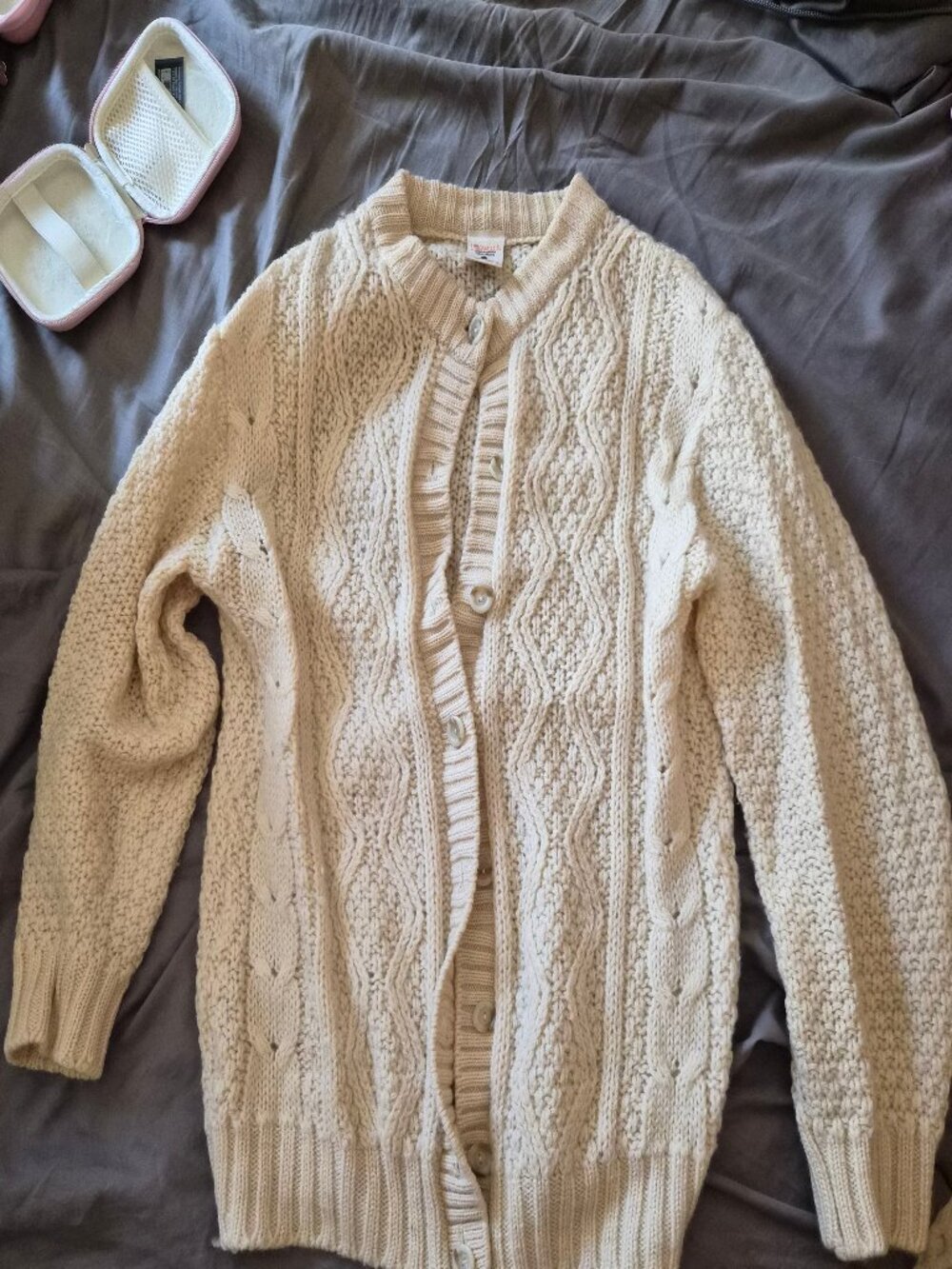 Vintage Cable Knit Cardigan Sweater 100% Pure New Wool from the UK
